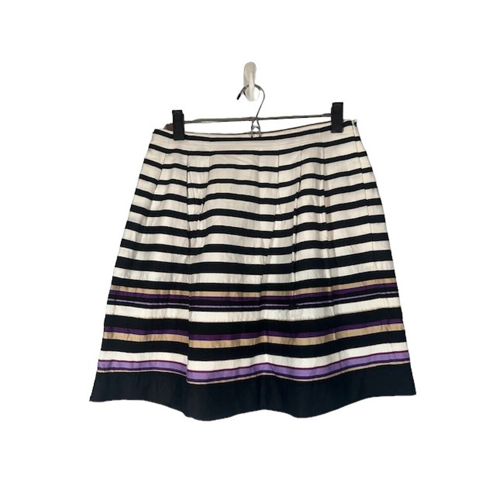 WHBM White Black Purple Striped Flare Lined A-Line Skirt Women Sz 6